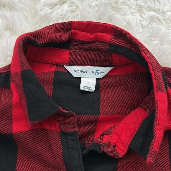 Old Navy Boyfriend Flannel Shirt - Black/Red - Picture 2 of 3